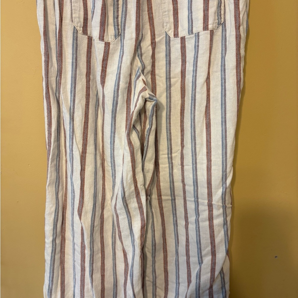 Rewash Blue and Brown Striped Linen Blend Pants